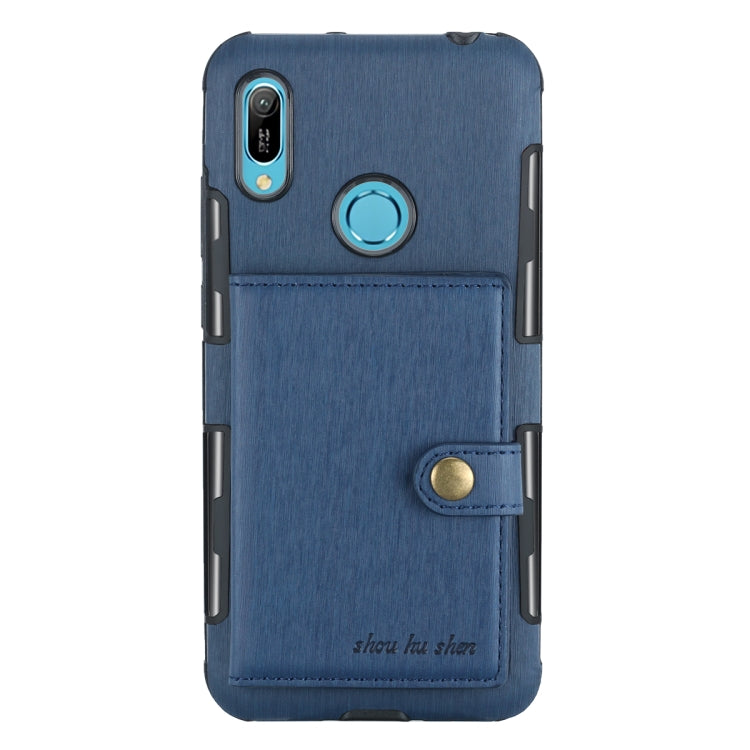 For Huawei Y6 (2019) Brushed Texture Shockproof PU + TPU Case, with Card Slots & Wallet & Photo Frame