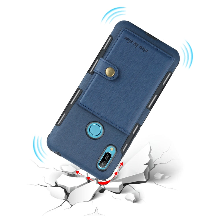 For Huawei Y6 (2019) Brushed Texture Shockproof PU + TPU Case, with Card Slots & Wallet & Photo Frame