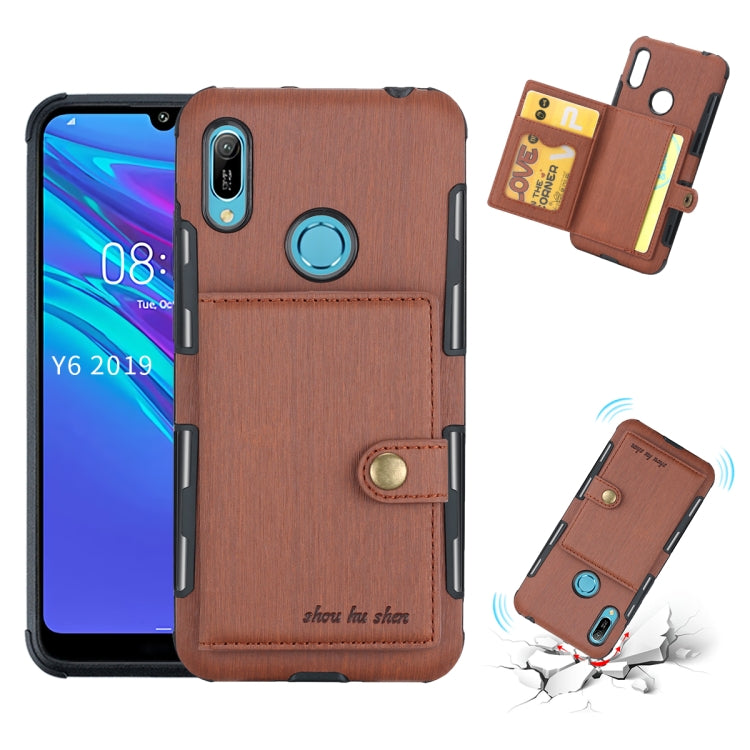 For Huawei Y6 (2019) Brushed Texture Shockproof PU + TPU Case, with Card Slots & Wallet & Photo Frame