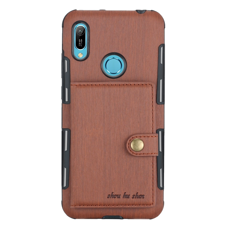 For Huawei Y6 (2019) Brushed Texture Shockproof PU + TPU Case, with Card Slots & Wallet & Photo Frame