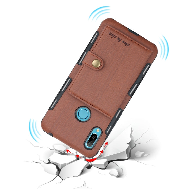 For Huawei Y6 (2019) Brushed Texture Shockproof PU + TPU Case, with Card Slots & Wallet & Photo Frame