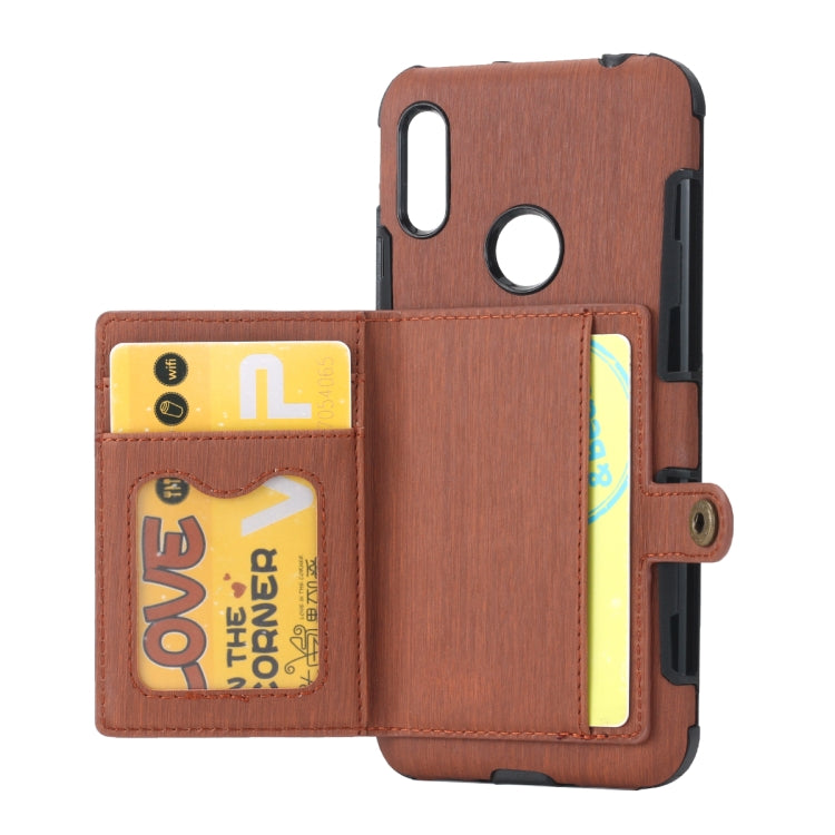 For Huawei Y6 (2019) Brushed Texture Shockproof PU + TPU Case, with Card Slots & Wallet & Photo Frame