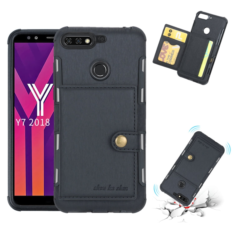 For Huawei Y7 (2018) Brushed Texture Shockproof PU + TPU Case, with Card Slots & Wallet & Photo Frame