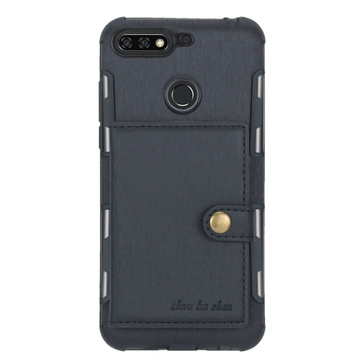 For Huawei Y7 (2018) Brushed Texture Shockproof PU + TPU Case, with Card Slots & Wallet & Photo Frame