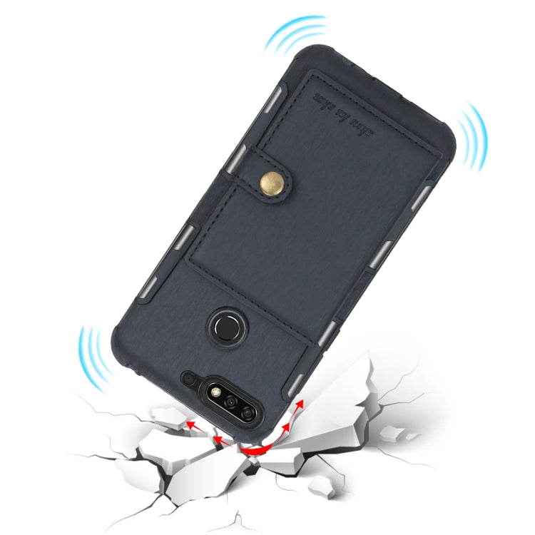 For Huawei Y7 (2018) Brushed Texture Shockproof PU + TPU Case, with Card Slots & Wallet & Photo Frame