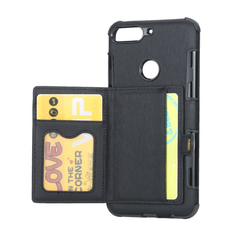 For Huawei Y7 (2018) Brushed Texture Shockproof PU + TPU Case, with Card Slots & Wallet & Photo Frame