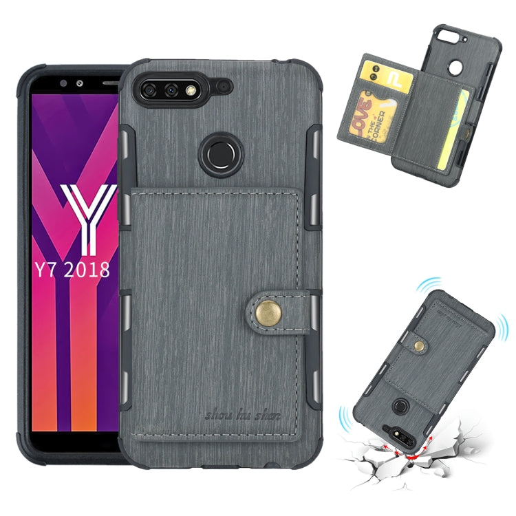 For Huawei Y7 (2018) Brushed Texture Shockproof PU + TPU Case, with Card Slots & Wallet & Photo Frame