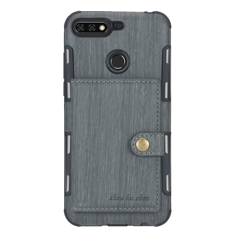 For Huawei Y7 (2018) Brushed Texture Shockproof PU + TPU Case, with Card Slots & Wallet & Photo Frame