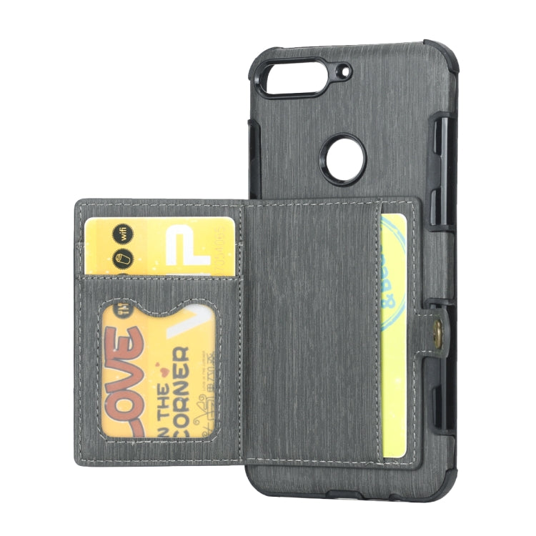 For Huawei Y7 (2018) Brushed Texture Shockproof PU + TPU Case, with Card Slots & Wallet & Photo Frame