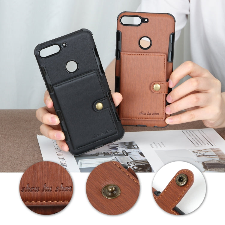 For Huawei Y7 (2018) Brushed Texture Shockproof PU + TPU Case, with Card Slots & Wallet & Photo Frame