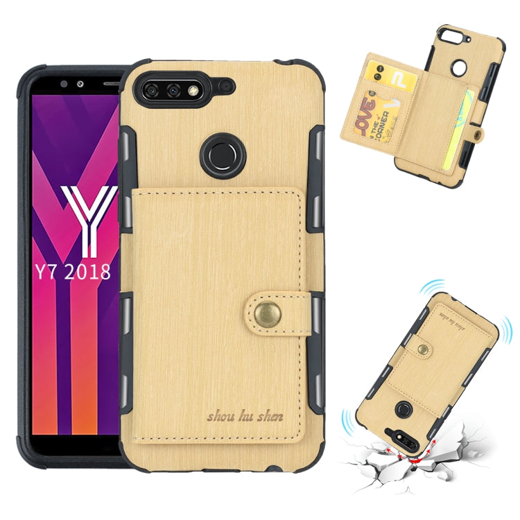 For Huawei Y7 (2018) Brushed Texture Shockproof PU + TPU Case, with Card Slots & Wallet & Photo Frame