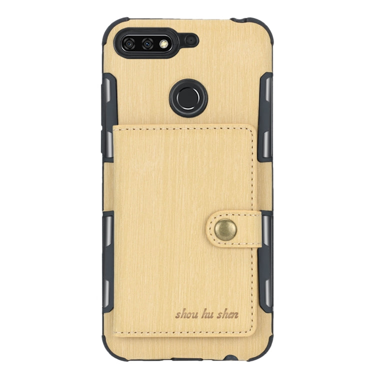 For Huawei Y7 (2018) Brushed Texture Shockproof PU + TPU Case, with Card Slots & Wallet & Photo Frame
