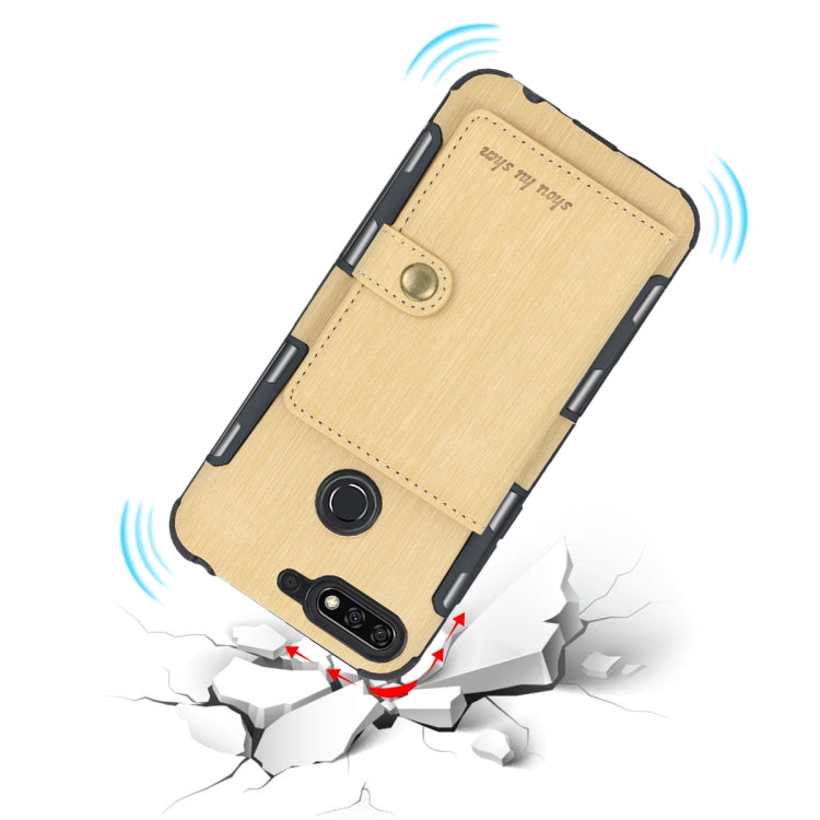For Huawei Y7 (2018) Brushed Texture Shockproof PU + TPU Case, with Card Slots & Wallet & Photo Frame
