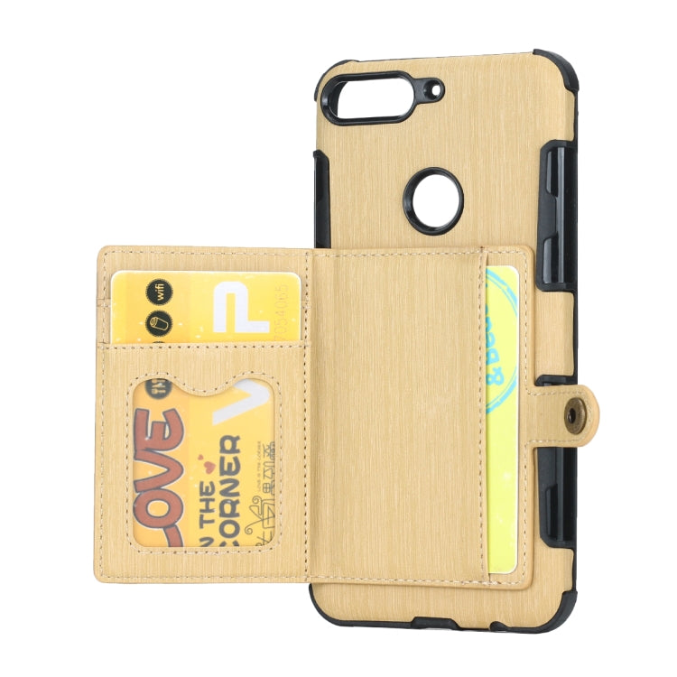 For Huawei Y7 (2018) Brushed Texture Shockproof PU + TPU Case, with Card Slots & Wallet & Photo Frame
