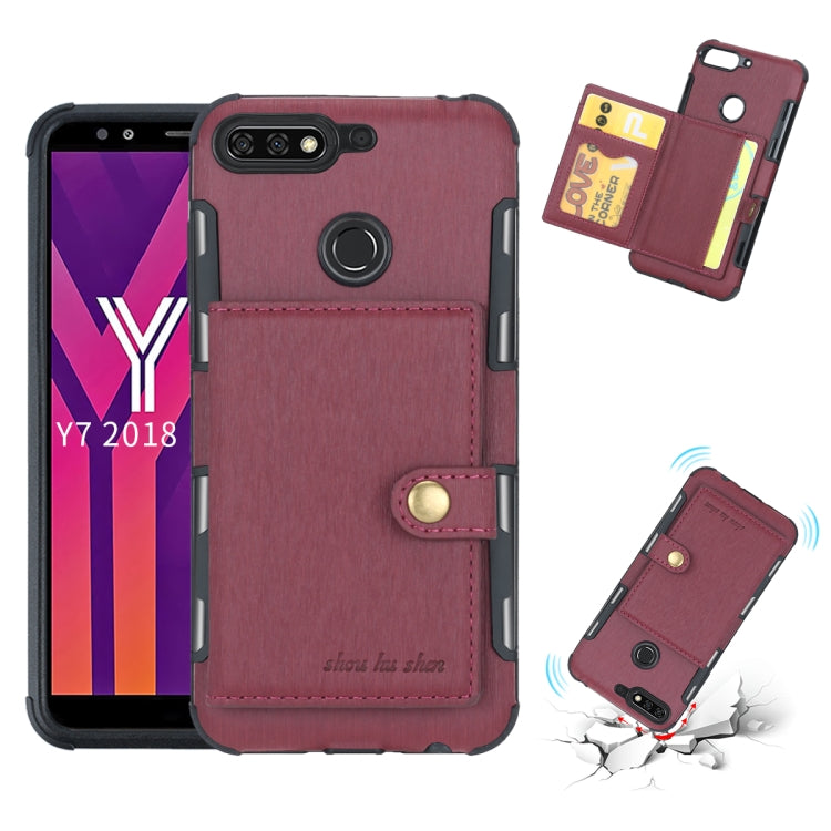 For Huawei Y7 (2018) Brushed Texture Shockproof PU + TPU Case, with Card Slots & Wallet & Photo Frame