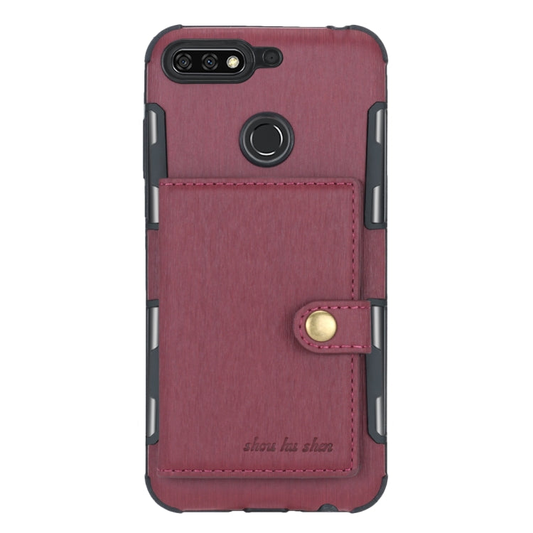 For Huawei Y7 (2018) Brushed Texture Shockproof PU + TPU Case, with Card Slots & Wallet & Photo Frame