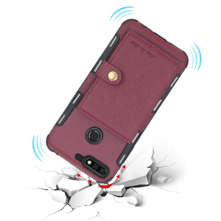 For Huawei Y7 (2018) Brushed Texture Shockproof PU + TPU Case, with Card Slots & Wallet & Photo Frame