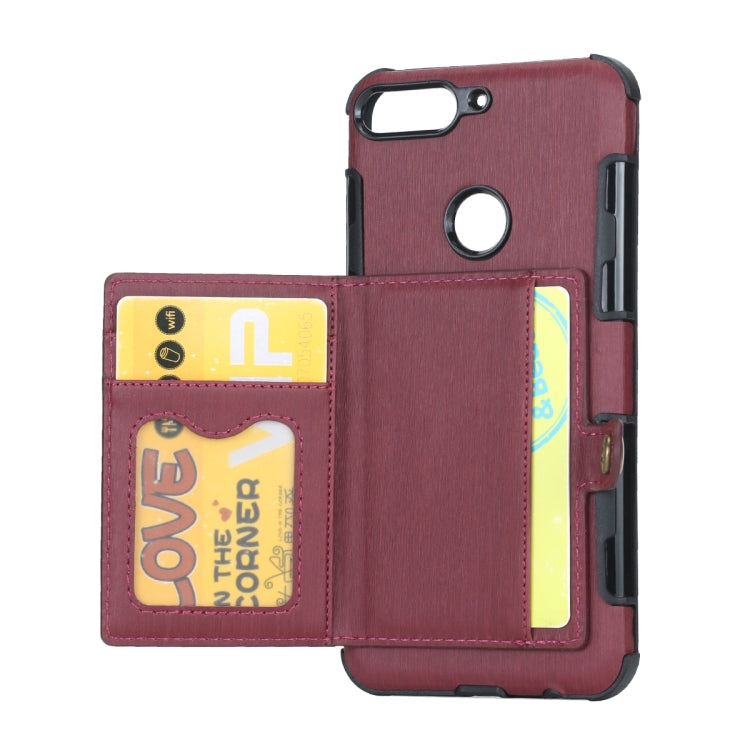 For Huawei Y7 (2018) Brushed Texture Shockproof PU + TPU Case, with Card Slots & Wallet & Photo Frame