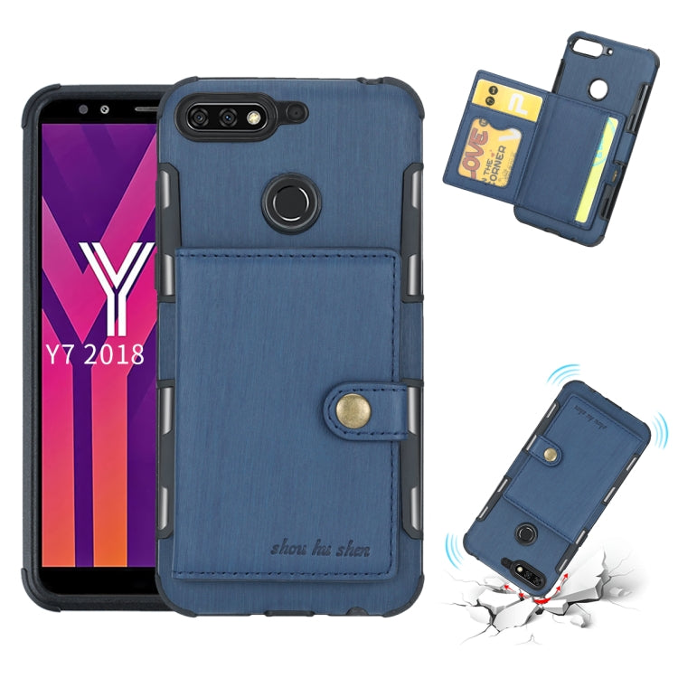 For Huawei Y7 (2018) Brushed Texture Shockproof PU + TPU Case, with Card Slots & Wallet & Photo Frame