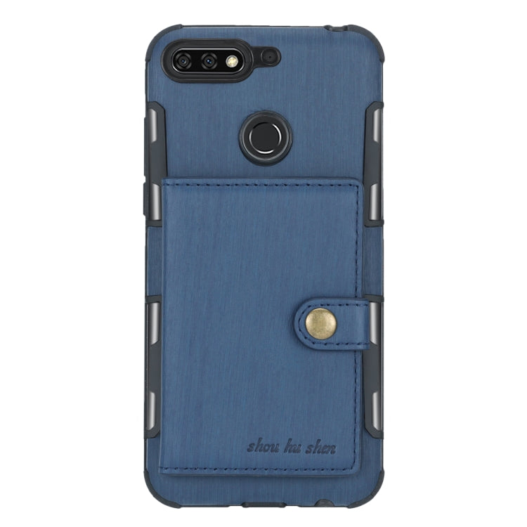For Huawei Y7 (2018) Brushed Texture Shockproof PU + TPU Case, with Card Slots & Wallet & Photo Frame