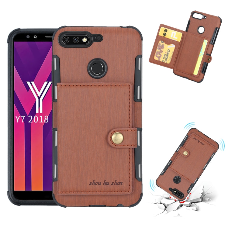 For Huawei Y7 (2018) Brushed Texture Shockproof PU + TPU Case, with Card Slots & Wallet & Photo Frame