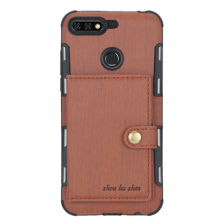 For Huawei Y7 (2018) Brushed Texture Shockproof PU + TPU Case, with Card Slots & Wallet & Photo Frame