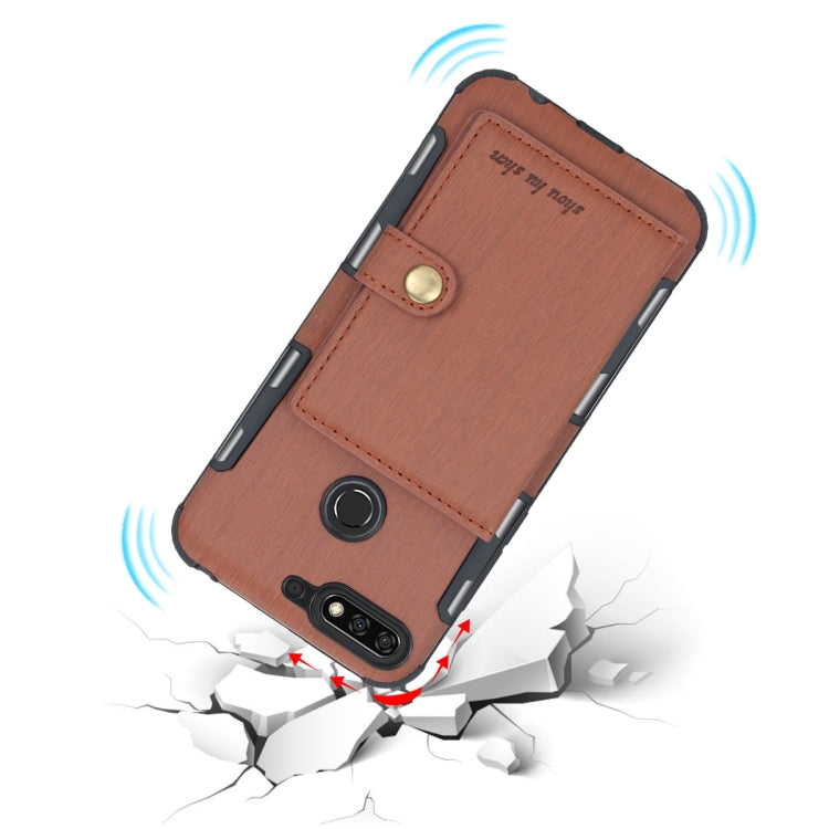 For Huawei Y7 (2018) Brushed Texture Shockproof PU + TPU Case, with Card Slots & Wallet & Photo Frame
