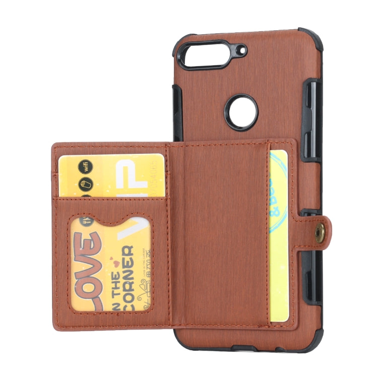 For Huawei Y7 (2018) Brushed Texture Shockproof PU + TPU Case, with Card Slots & Wallet & Photo Frame