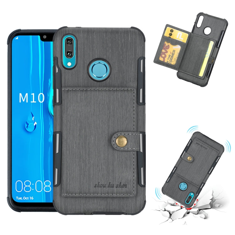 For Huawei Y9 (2019) / Enjoy 9 Plus Brushed Texture Shockproof PU + TPU Case, with Card Slots & Wallet & Photo Frame
