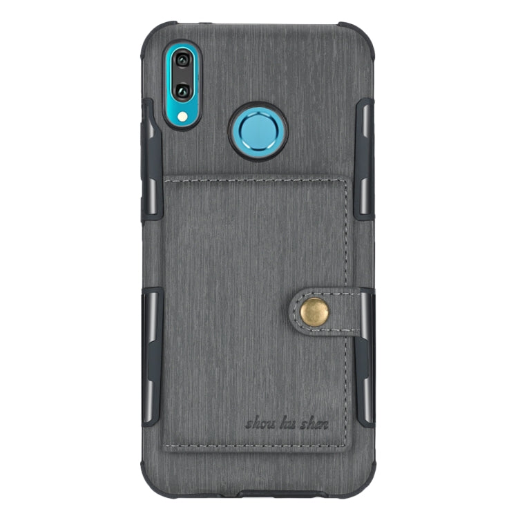 For Huawei Y9 (2019) / Enjoy 9 Plus Brushed Texture Shockproof PU + TPU Case, with Card Slots & Wallet & Photo Frame