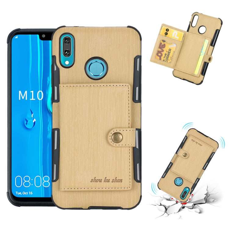 For Huawei Y9 (2019) / Enjoy 9 Plus Brushed Texture Shockproof PU + TPU Case, with Card Slots & Wallet & Photo Frame