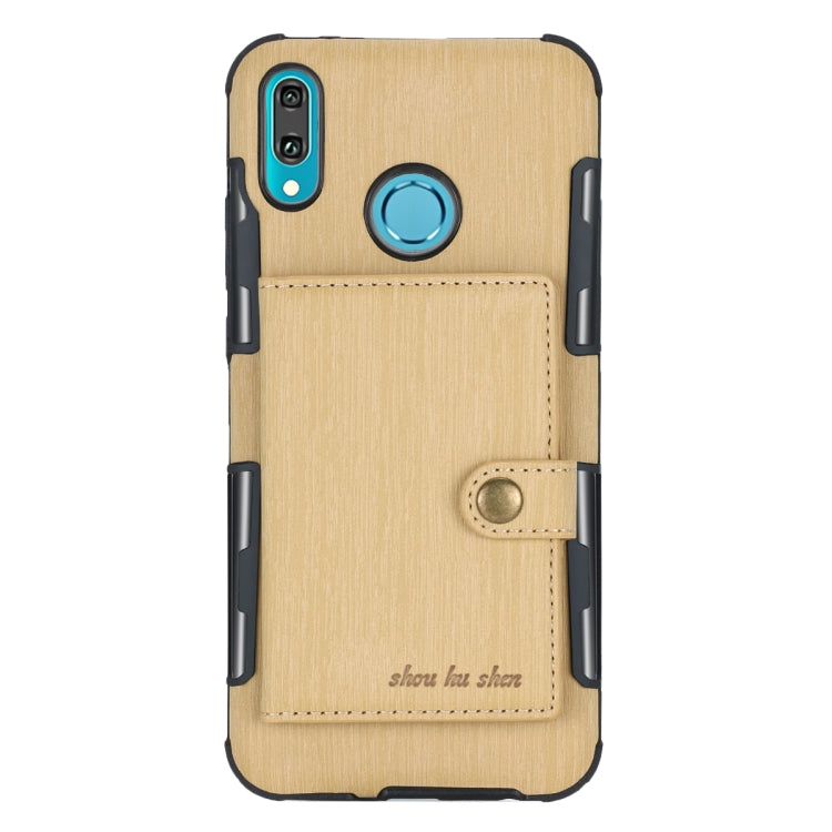 For Huawei Y9 (2019) / Enjoy 9 Plus Brushed Texture Shockproof PU + TPU Case, with Card Slots & Wallet & Photo Frame