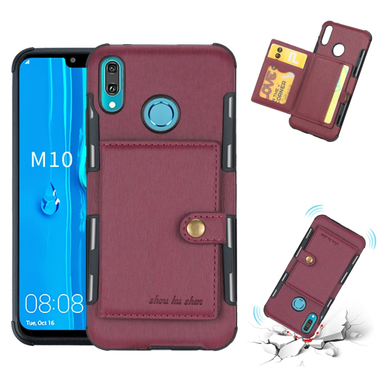 For Huawei Y9 (2019) / Enjoy 9 Plus Brushed Texture Shockproof PU + TPU Case, with Card Slots & Wallet & Photo Frame