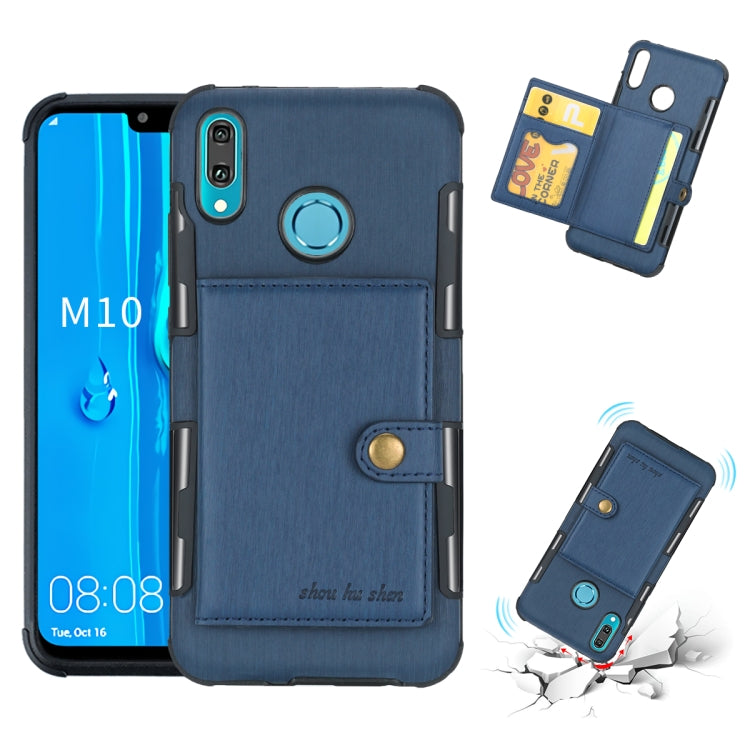 For Huawei Y9 (2019) / Enjoy 9 Plus Brushed Texture Shockproof PU + TPU Case, with Card Slots & Wallet & Photo Frame