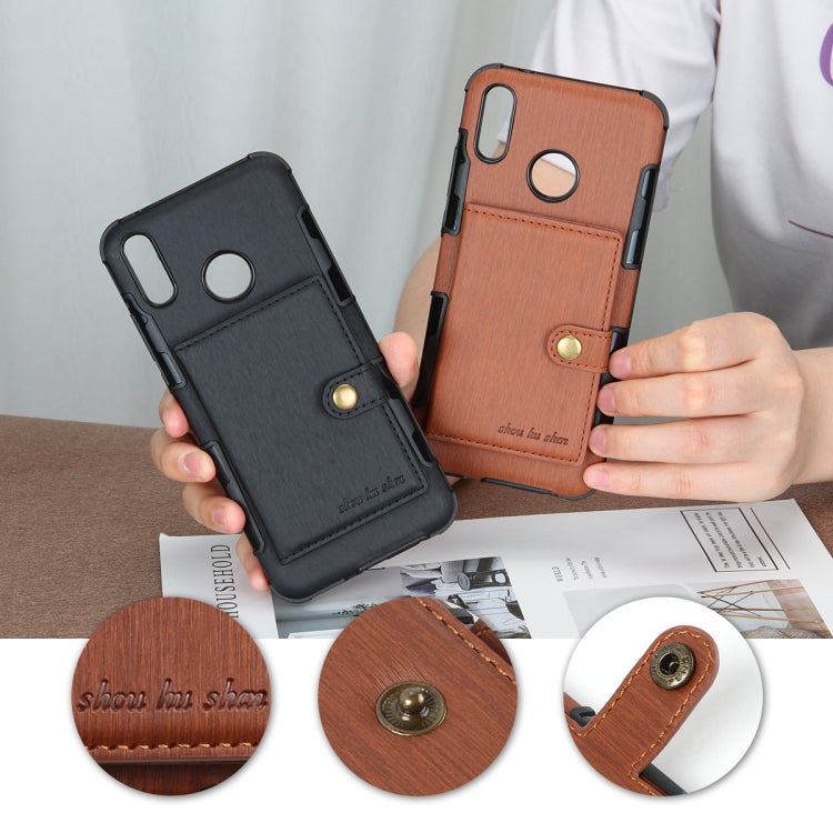 For Huawei Y9 (2019) / Enjoy 9 Plus Brushed Texture Shockproof PU + TPU Case, with Card Slots & Wallet & Photo Frame