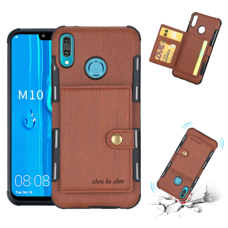 For Huawei Y9 (2019) / Enjoy 9 Plus Brushed Texture Shockproof PU + TPU Case, with Card Slots & Wallet & Photo Frame