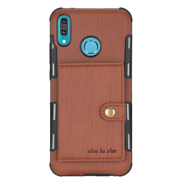 For Huawei Y9 (2019) / Enjoy 9 Plus Brushed Texture Shockproof PU + TPU Case, with Card Slots & Wallet & Photo Frame