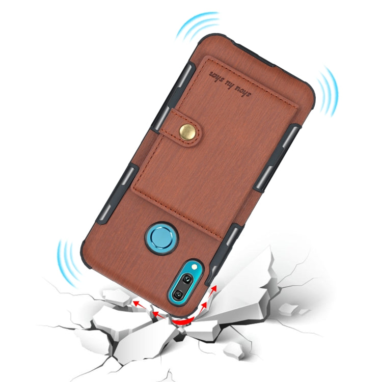 For Huawei Y9 (2019) / Enjoy 9 Plus Brushed Texture Shockproof PU + TPU Case, with Card Slots & Wallet & Photo Frame