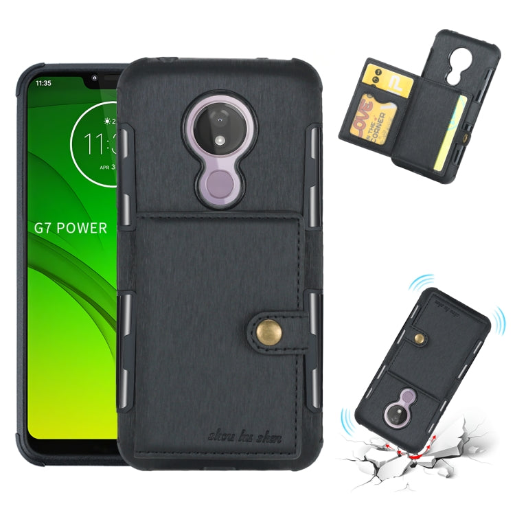 For Motorola Moto G7 Power Brushed Texture Shockproof PU + TPU Case, with Card Slots & Wallet & Photo Frame