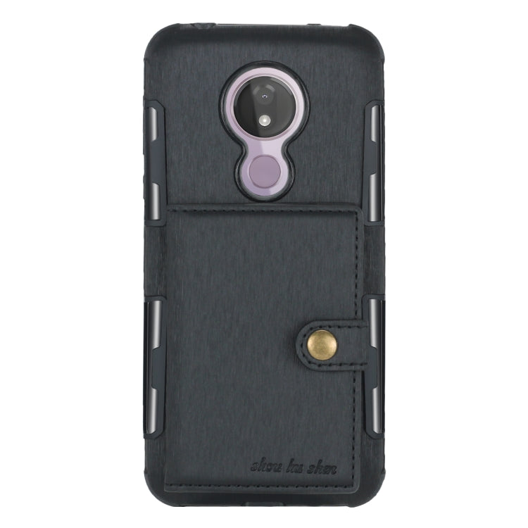 For Motorola Moto G7 Power Brushed Texture Shockproof PU + TPU Case, with Card Slots & Wallet & Photo Frame