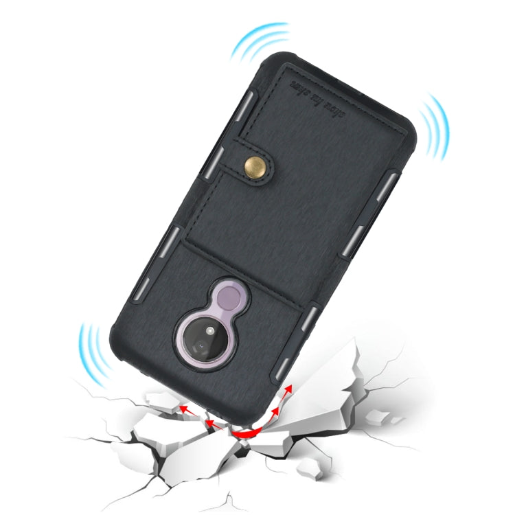 For Motorola Moto G7 Power Brushed Texture Shockproof PU + TPU Case, with Card Slots & Wallet & Photo Frame