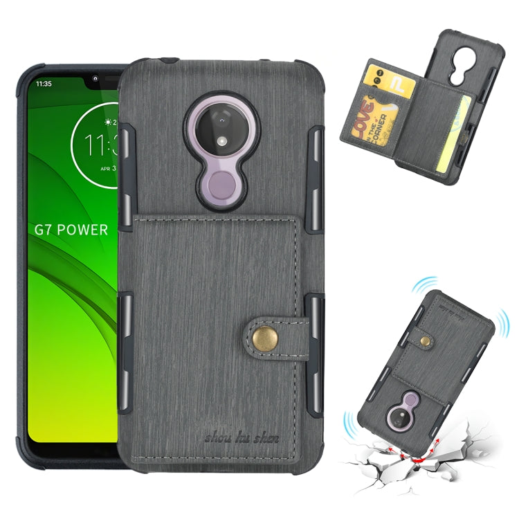 For Motorola Moto G7 Power Brushed Texture Shockproof PU + TPU Case, with Card Slots & Wallet & Photo Frame