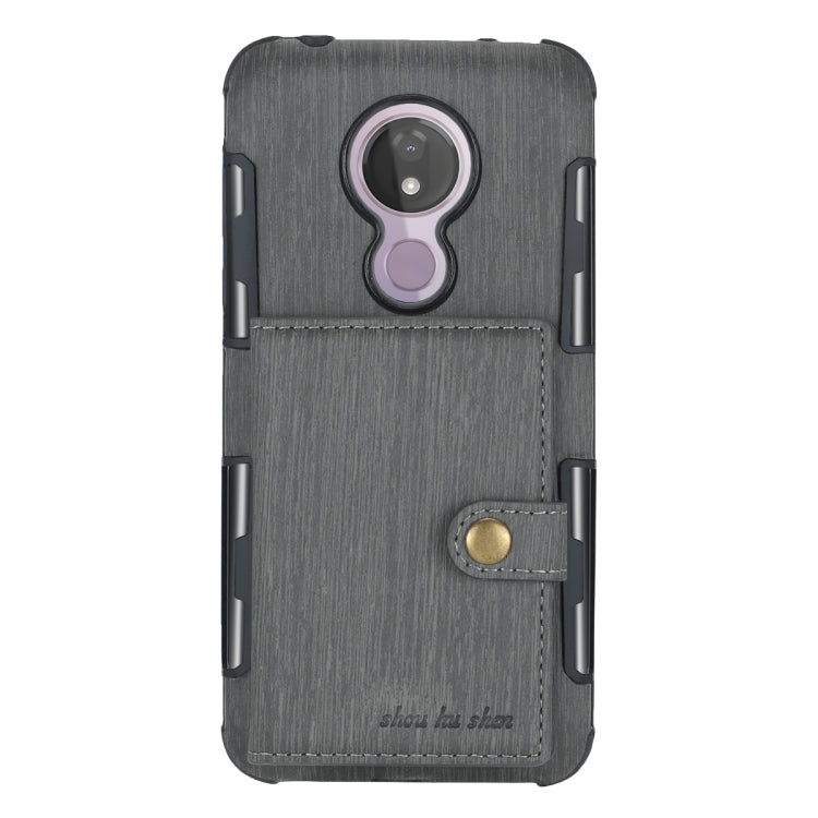 For Motorola Moto G7 Power Brushed Texture Shockproof PU + TPU Case, with Card Slots & Wallet & Photo Frame