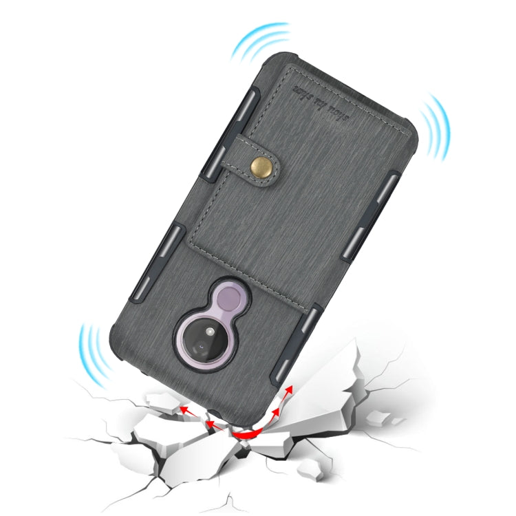 For Motorola Moto G7 Power Brushed Texture Shockproof PU + TPU Case, with Card Slots & Wallet & Photo Frame