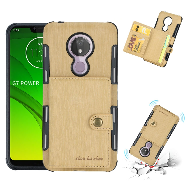 For Motorola Moto G7 Power Brushed Texture Shockproof PU + TPU Case, with Card Slots & Wallet & Photo Frame