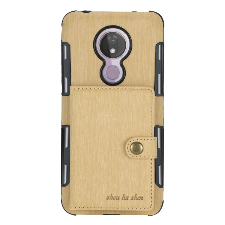 For Motorola Moto G7 Power Brushed Texture Shockproof PU + TPU Case, with Card Slots & Wallet & Photo Frame