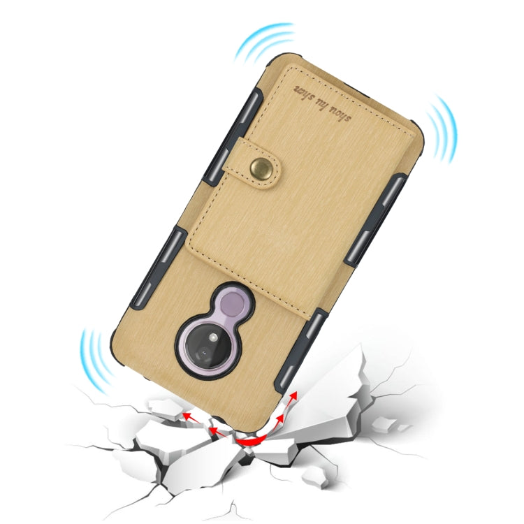 For Motorola Moto G7 Power Brushed Texture Shockproof PU + TPU Case, with Card Slots & Wallet & Photo Frame