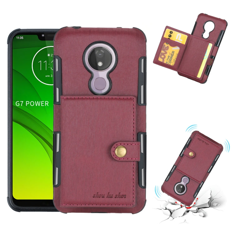 For Motorola Moto G7 Power Brushed Texture Shockproof PU + TPU Case, with Card Slots & Wallet & Photo Frame