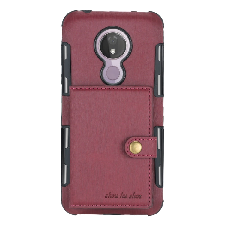 For Motorola Moto G7 Power Brushed Texture Shockproof PU + TPU Case, with Card Slots & Wallet & Photo Frame