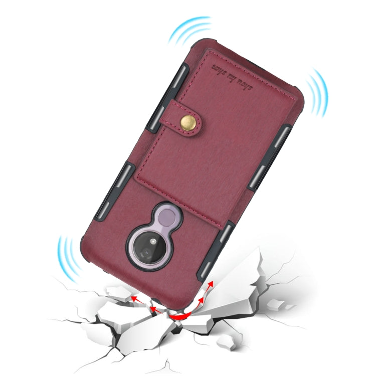 For Motorola Moto G7 Power Brushed Texture Shockproof PU + TPU Case, with Card Slots & Wallet & Photo Frame